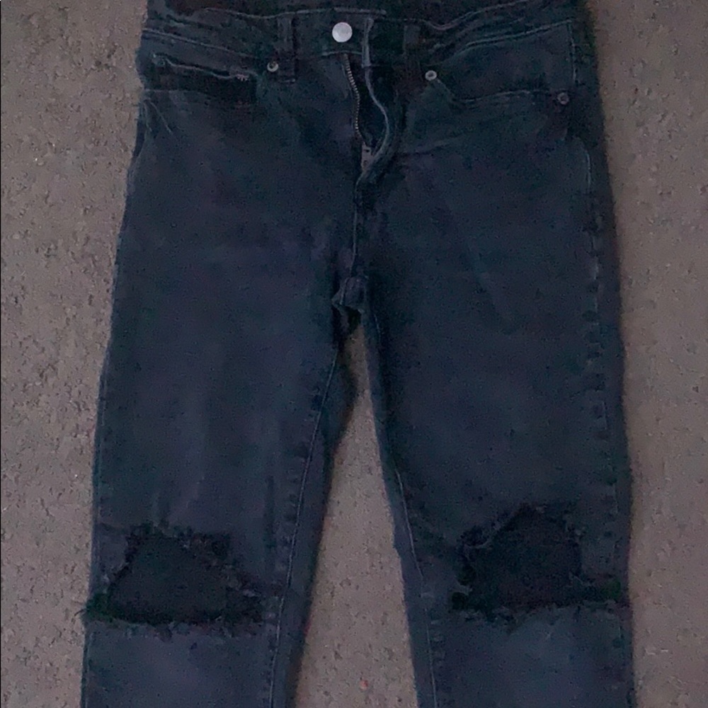 black knee blown denims